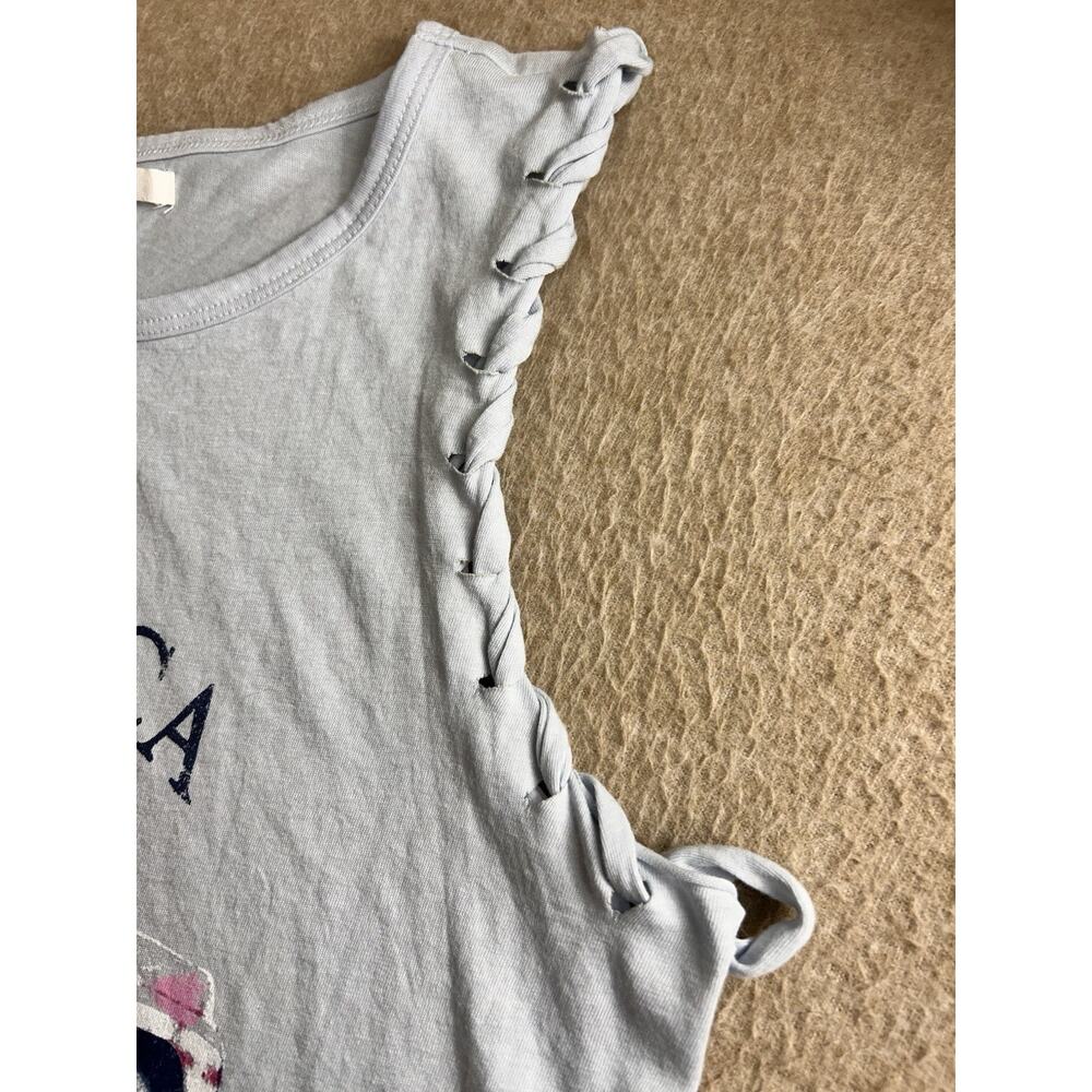 Womens Maurices America Patriotic Tee Sz M Sleeveless Truck T-Shirt Blue Tank - Picture 6 of 10